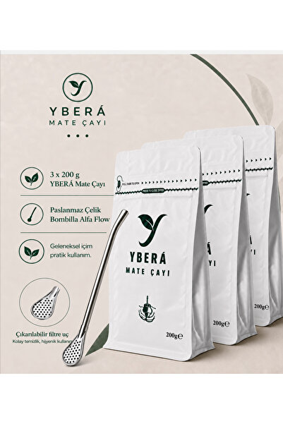 Mate Çayı 200 gr (3 adet) ve Bombilla Alfa Flow Hediyeli