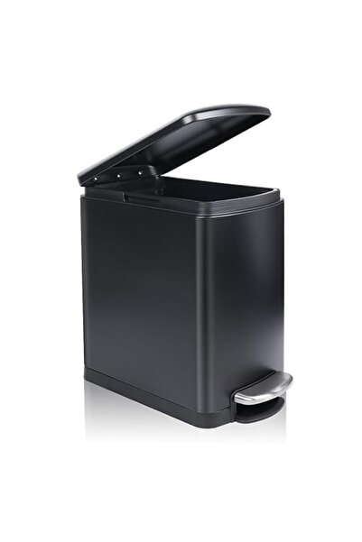 GENERAL 20L Black Stainless Steel Pedal Trash Can, Square Foot Step Garbage B...
