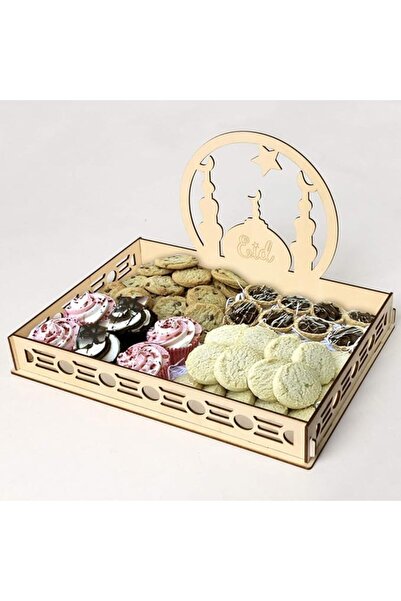 Generic ARS Ramadan Wood Tray with Moon and Star Design for Eid Mubarak Celeb...