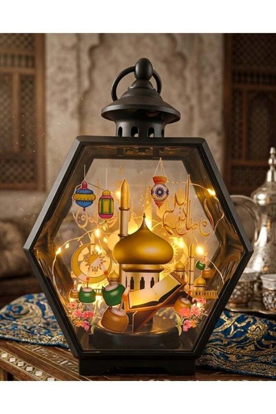 Generic Islamic Decorative LED Lantern Lamp with Islamic Mosque and Quran Des...