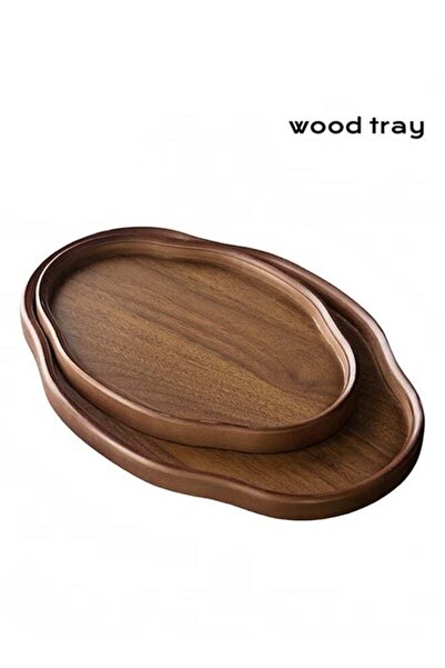 Generic 2 Pcs Large Black Walnut Wood Tray Set, Serve Tea, Coffee, Classic Ci...