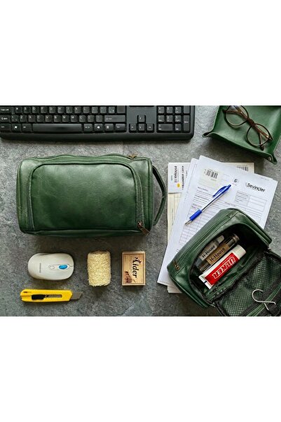 LEVA HAUSE Multipurpose Leather Makeup Bag with Zipper and Handle