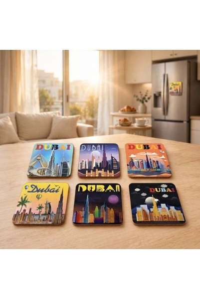 Generic 6 Pcs Dubai Skyline Coasters & Fridge Magnets Set | Dual-Use Multi-De...