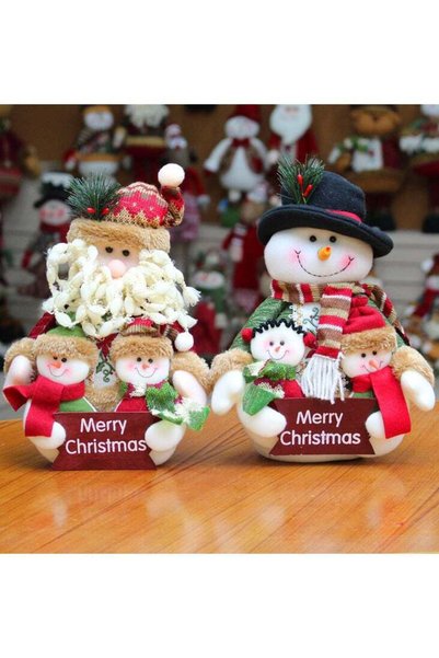 Generic Sitting Christmas Figurines, Plush – Santa, Snowman & Reindeer, Set of 2
