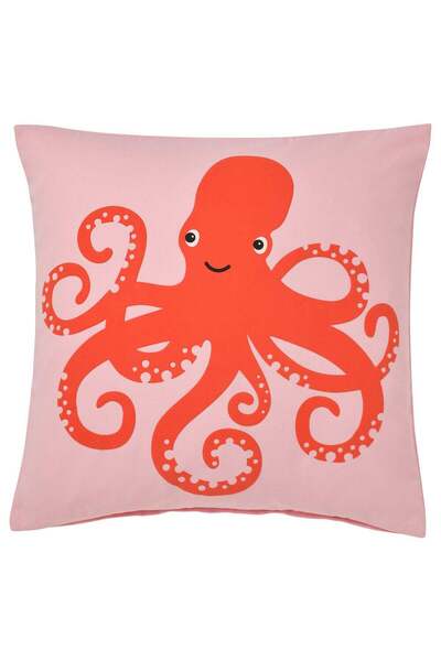 Generic Kids Cushion Cover with Raised Octopus Print, Polyester, Pink, 50x50 cm