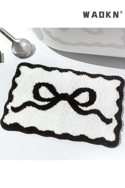 Generic Black Bow Bathroom Rug ,Scalloped Bow Bath Mat Non Slip Cute Coquette...