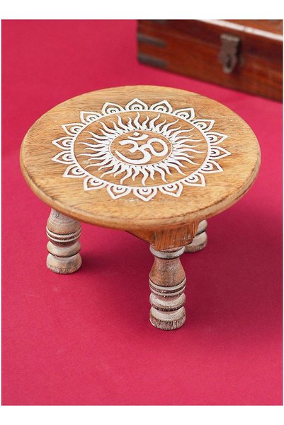 Generic Madhoor Lotus Decorative Pooja Chowki (Patla/Bajot) White Brown for P...
