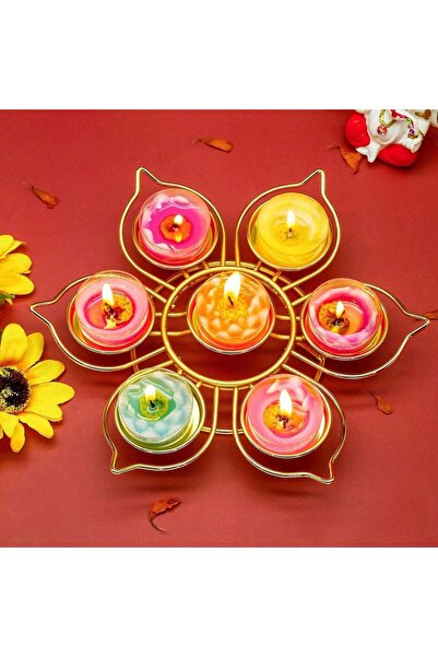 Generic Golden Metal Diya for Diwali - Lotus-Shaped Candle Holder Reusable Di...