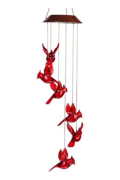 Generic Decorative Solar Powered Birds Wind Chime Red 71x12.5cm