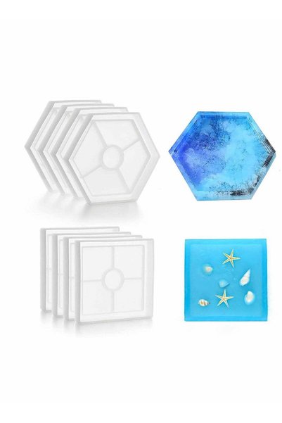 Generic Coaster Molds Epoxy Resin Casting 8 Pieces Contain 4 Pieces Square 4 ...