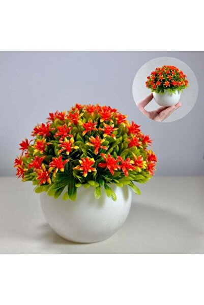 Generic Artificial Flower Potted Plant Small Fake Red Flower Topiary Ball wit...