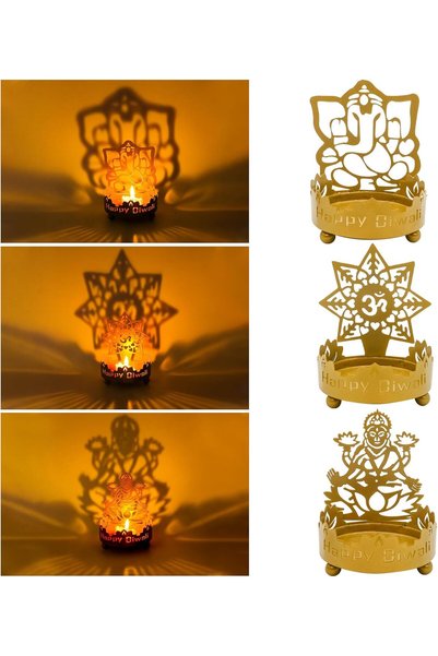 Generic Metal Shadow Diwali Diya Set - 3PCS