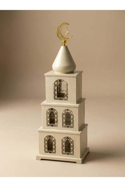 Generic Beige Metal Mosque Tiered Box for Ramadan Dates and Sweets Serving St...