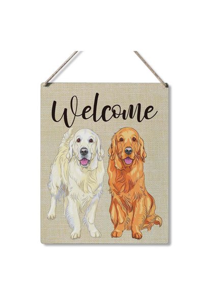 Generic ARS Welcome Sign Gift Farmhouse Welcome Golden Retriever Wooden Hangi...