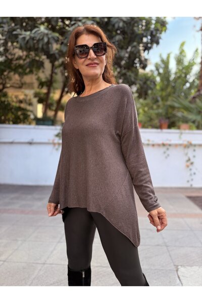 DenizEge Italian Asymmetrical Knitwear Tunic Brown