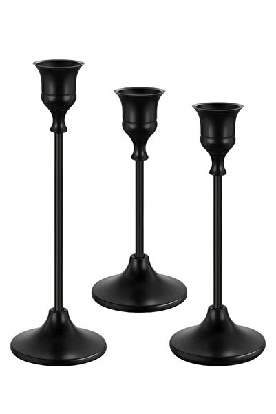 Generic 3 Pcs Black Candle Holders Metal Candle Stand Candlestick Holders, Ta...