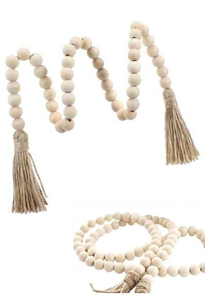 Generic Wood Beads Garland with Tassels Table Beads Natural Wooden Prayer Bea...