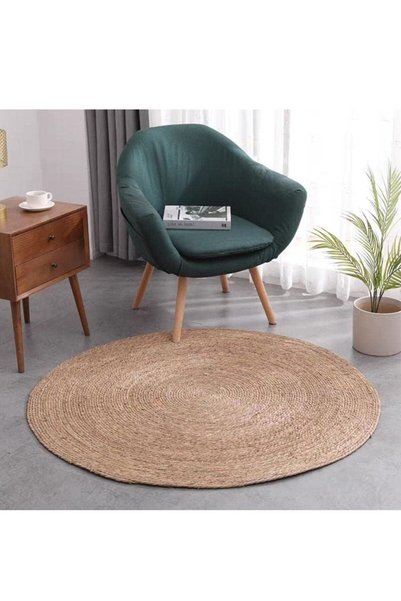 Generic Jute Rug Carpet Round Beige 80x80cm