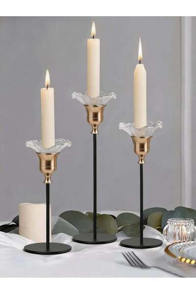 Generic Elegant Premium Matte Black & French-Gold Candlestick Holders with Pe...