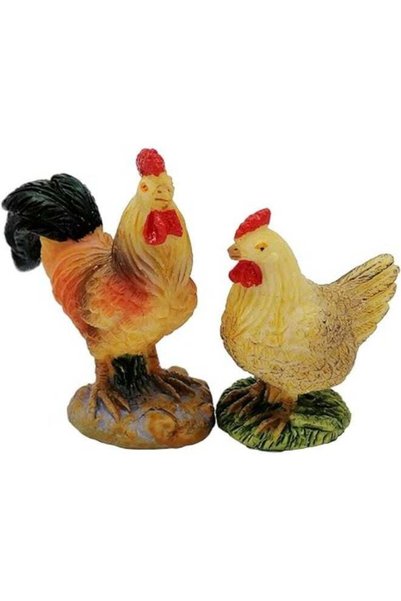 Generic Miniature Chicken Figurines 2pcs – Farm Hen & Rooster Small Carved Or...