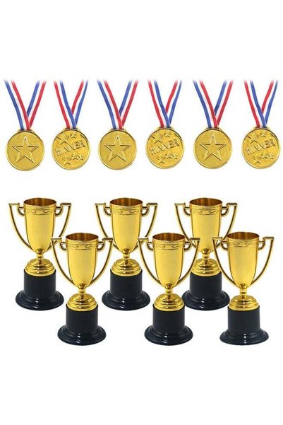 Generic 6 Pcs Mini Trophies and 6 Pcs Gold Plastic Winner Medals, Gold Trophy...