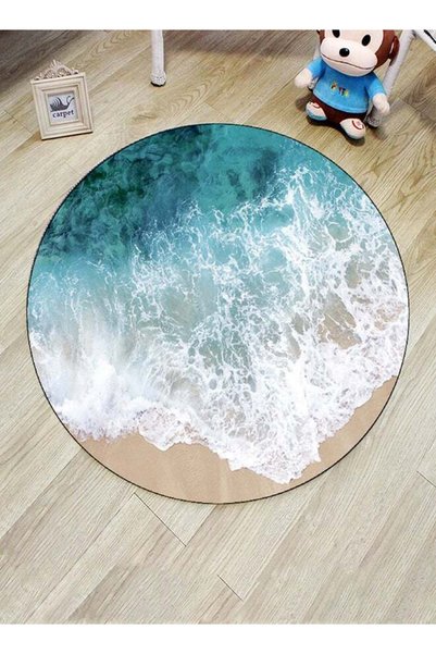 Generic Round Shaped Floor Mat Blue/White/Gold 40 x 40cm