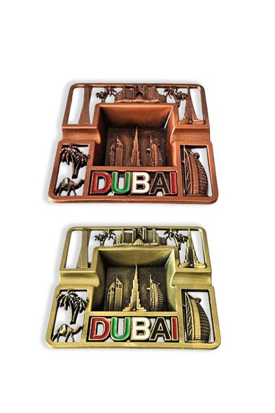 Generic Dubai Souvenir Metal Ashtray with Burj Khalifa, Burj Al Arab & Palm T...