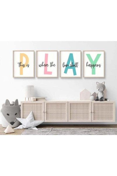 Generic Baccone Kids Playroom Wall Art Canvas Prints - Play Sign Pictures for...