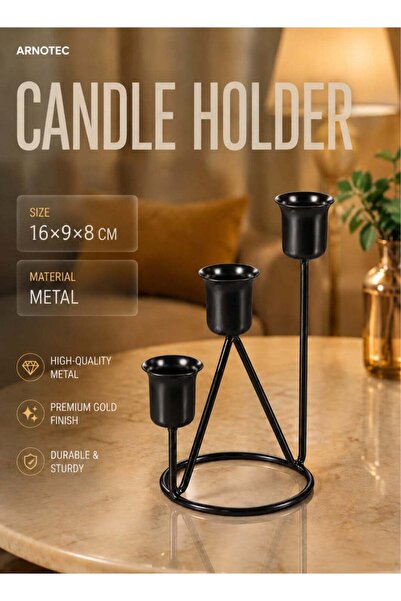 Generic Modern gold metal candlestick with a three-tiered geometric design, s...