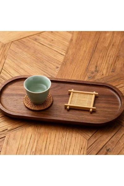 Generic Rustic Style Acacia Wooden Serving Tray -Oval Wooden Coffee Wood Serv...