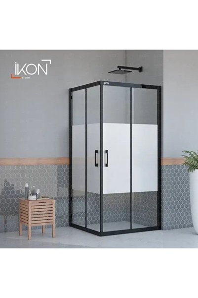 İkon Enzo Dikdörtgen | Mat Siyah Buzlu 03 Duş Kabini H:190