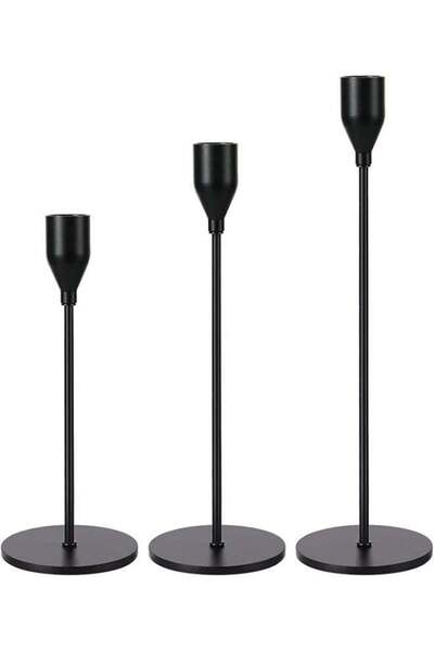 Generic Matte Black Metal Taper Candle Holders – Set of 3