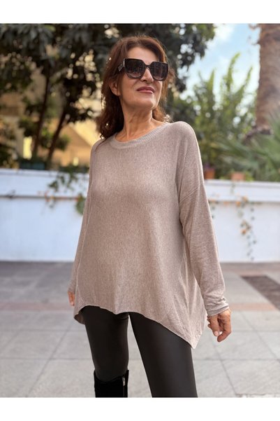 DenizEge Italian Asymmetrical Knitwear Tunic Mink