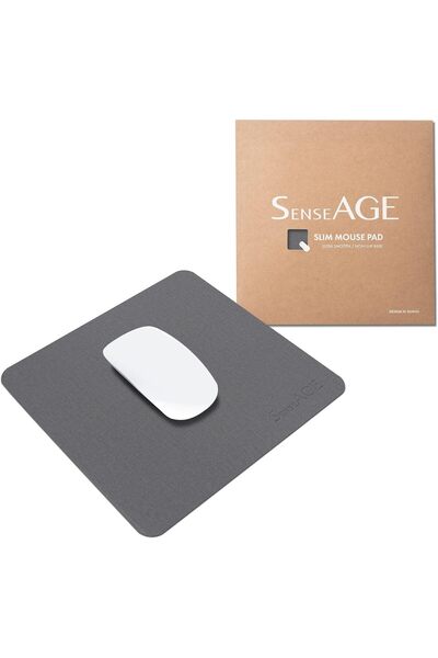 SenseAGE Slim Mouse Mat for Home/Office, Portable Mouse Pad for Computer & Laptop, Seamless Clothing, Non-Slip Base, Compatible with Laser and Optical Mouse, 22 x 22cm (Dark Grey (With Logo))