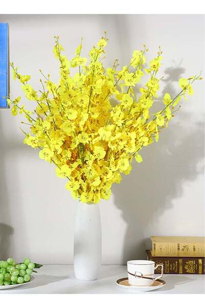 Generic 10Pcs Yellow Artificial Orchids Flowers Dried Silk Orchids Fake Orchi...