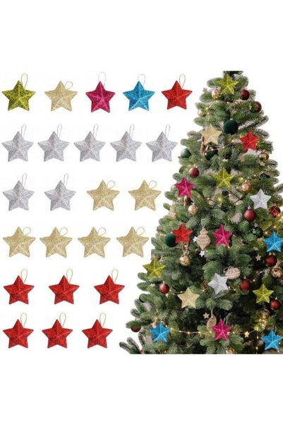 Generic 24 Pcs Mini Glitter Star Ornaments for Christmas Tree, Mini Hanging P...