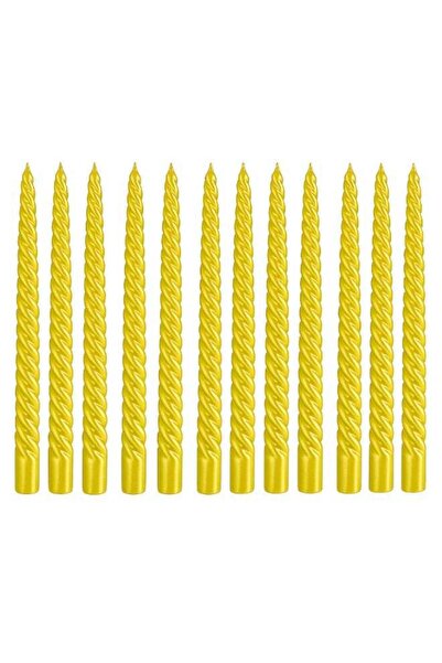 Generic Spiral Metallic Taper Candles, Wax – Gold, Set of 12
