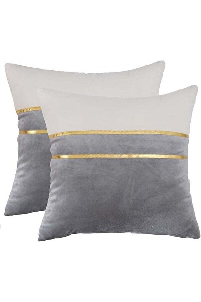 Generic Cushion Covers, Set of 2 Velvet Pillow Covers with Golden Leather, De...