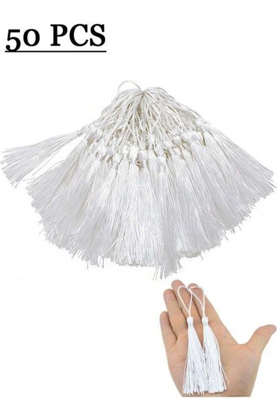 Generic 50 Pieces White Silk Handmade Soft Tassel Silk Thread Bookmark Tassel...