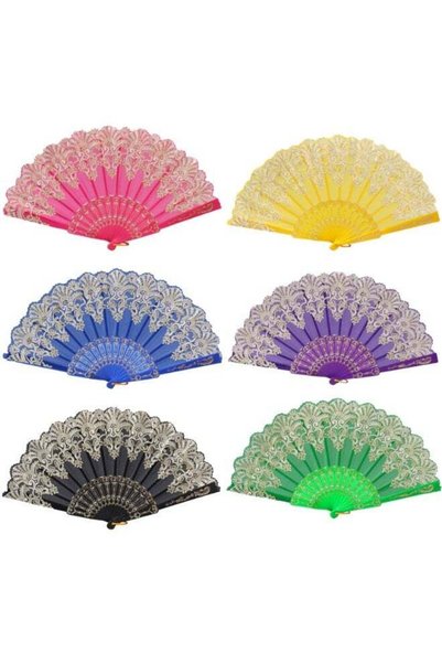 Generic 6 pcs Folding Fan Traditional Pattern Printed Decorative Plastic Hand...