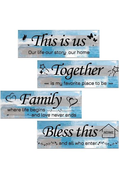 Generic ARS Wall Art for Living Room,Blue and Grey 4 Pieces This Is Us Family...