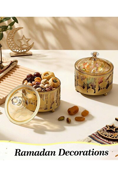 Generic 2Pcs Ramadan Trays with Lid Metal Gold Eid Mubarak Tray Ramadan Plate...