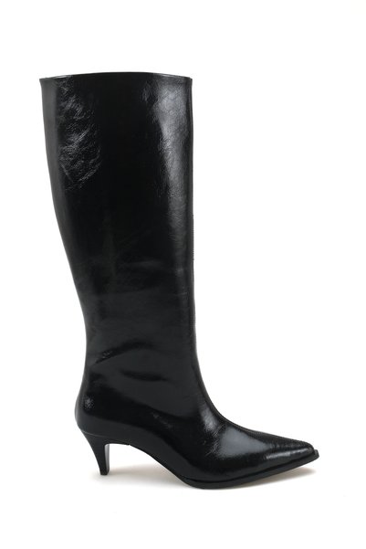 NITU Shoes Black Wrinkled Patent Leather Low Flat Heeled Pull-On Boots