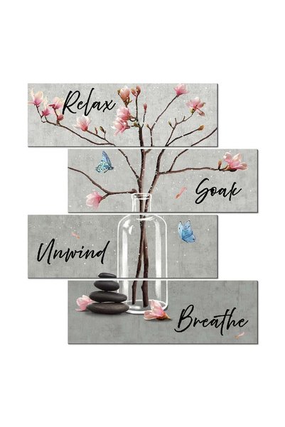 Generic ARS Rustic Wooden Bathroom Wall Art Set - 4pcs Relax Soak Unwind Brea...