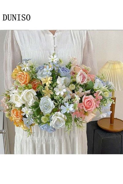 Generic 5 Bundles Artificial Rose Set Simulation Flowers Mixed Rose Marguerit...