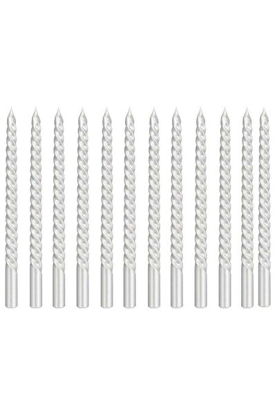 Generic Spiral Metallic Taper Candles, Wax – Silver, Set of 12