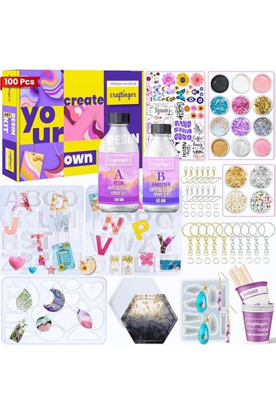 Craftinger طقم فن الراتنج الاحترافي DIY مكون من 85 قطعة مع 200 جرام راتنج وقو...