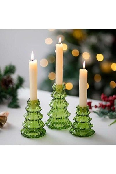 Generic Christmas Candle Holders, Green Glass – Set of 3