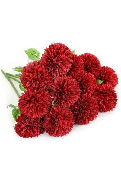 Generic Artificial Silk Hydrangea Chrysanthemum Ball Flowers, 12 Pieces, Red,...