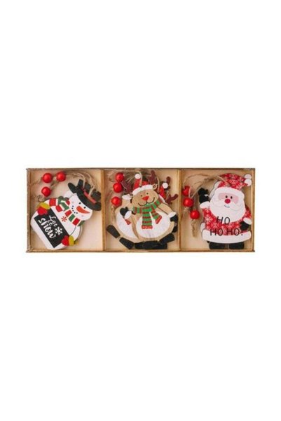 Generic Wooden Ornaments Set for Holiday Decoration - 9 Pendants